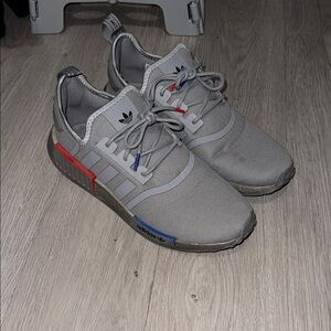 Adidas Gray Sneakers with Red and Blue Accents